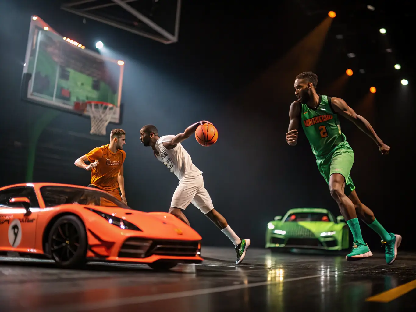 A dynamic icon representing a sports betting platform, featuring a stylized football, basketball, and racing flag, with vibrant colors and a sense of motion.